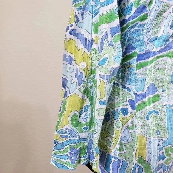 Blouse Size 10 Button Down Top Green Blue Lighweig - Picture 4 of 8